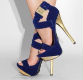 Glaring Blue Metal Heel Stileto Gold