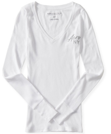 Long Sleeve Aero NY Ribbed V-Neck Tee