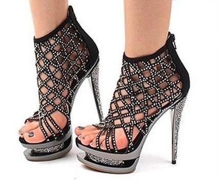 Gorgeous Black Nubuck Cut-Outs Rhinestone