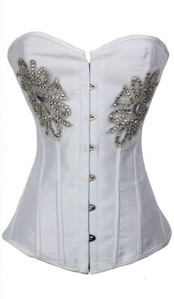 Corset Branco Com Aplique de Cristais Flor Reveillon