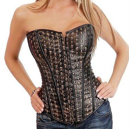 Corset Couro Caveira Punk/Rock