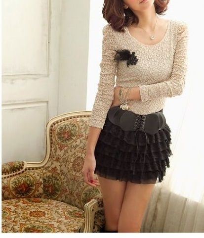 Saia Drapeada Renda Com cinto P/M/G