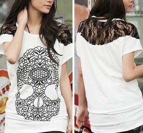 Punk Rock Blusa Caveira c/Renda