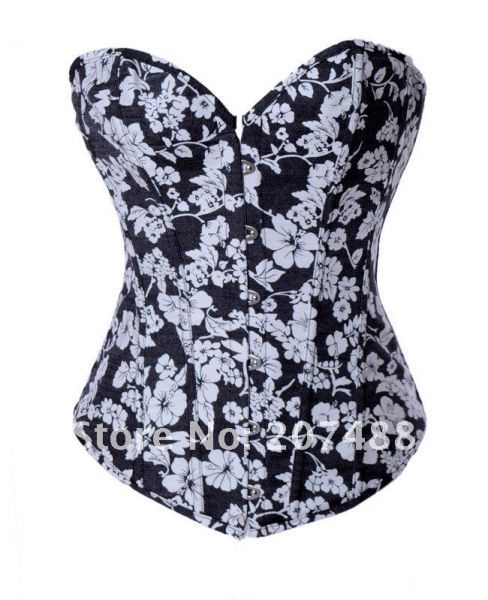 CORSET FLORES BRANCO/PRETO