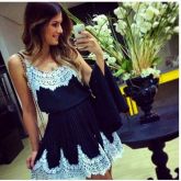 Patchwork black dress cute Vestidinho Lolita