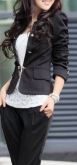 Terninho Feminino Blazer Social Mostarda Preto Terninho